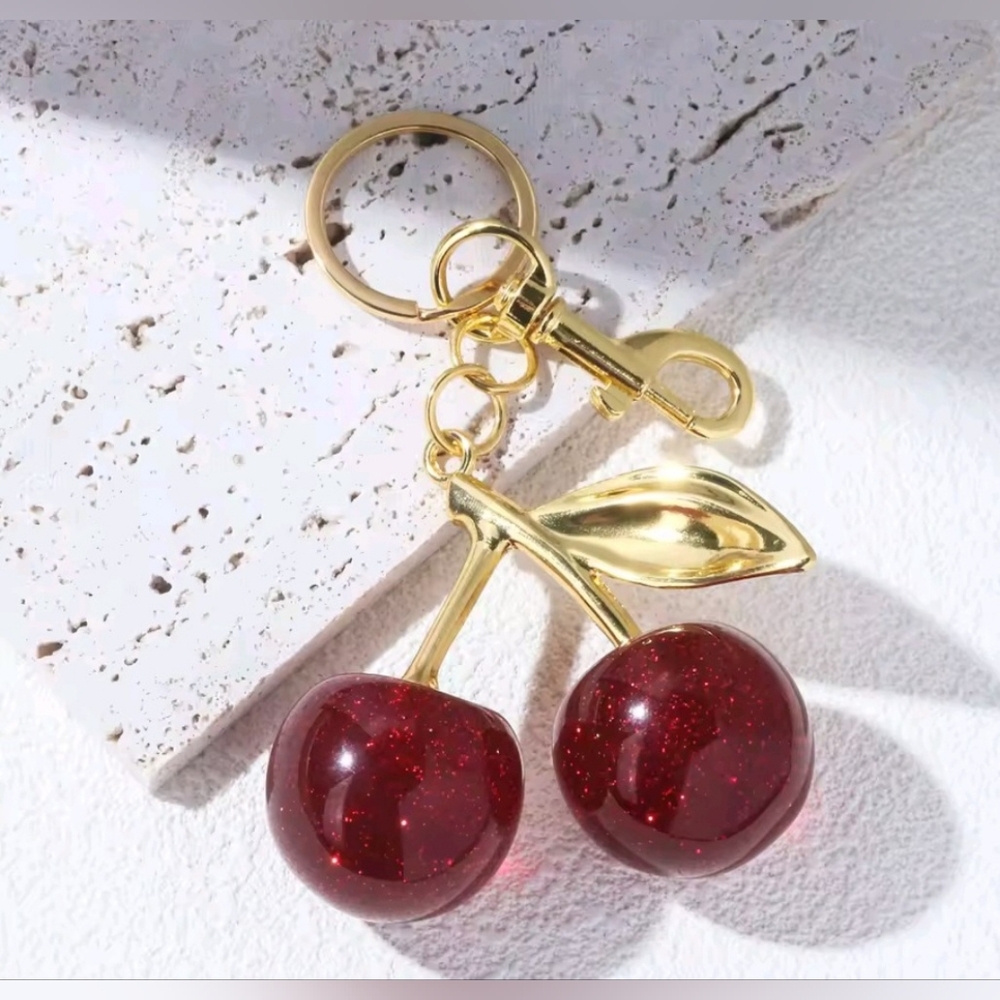 Pink & Red Cherry Keychain with bow coin bag